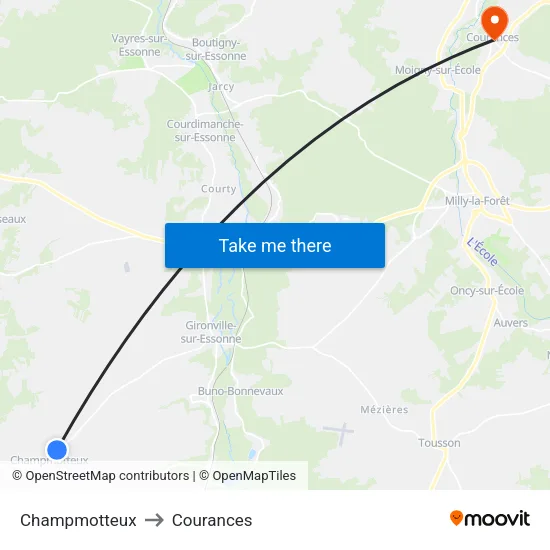 Champmotteux to Courances map