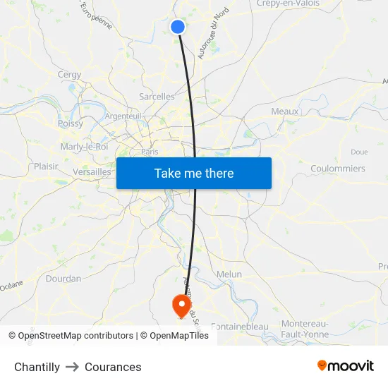 Chantilly to Courances map