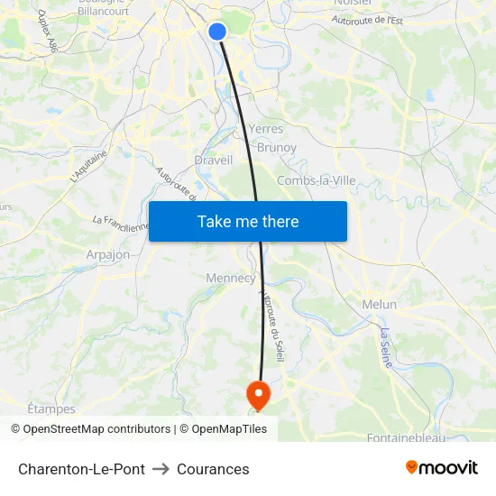 Charenton-Le-Pont to Courances map