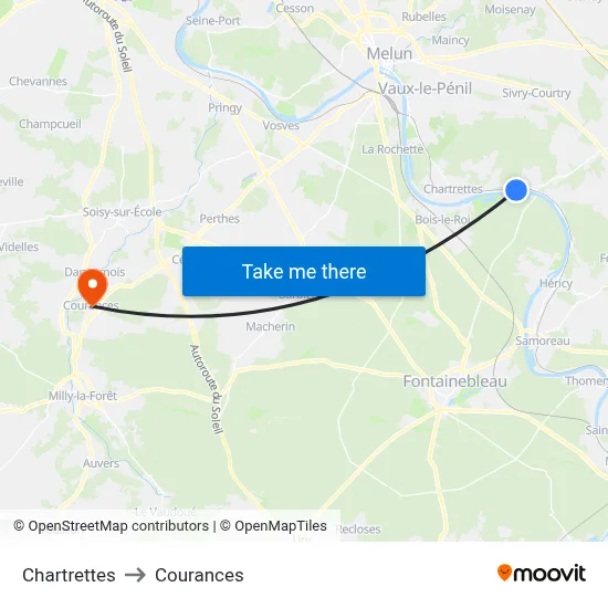 Chartrettes to Courances map