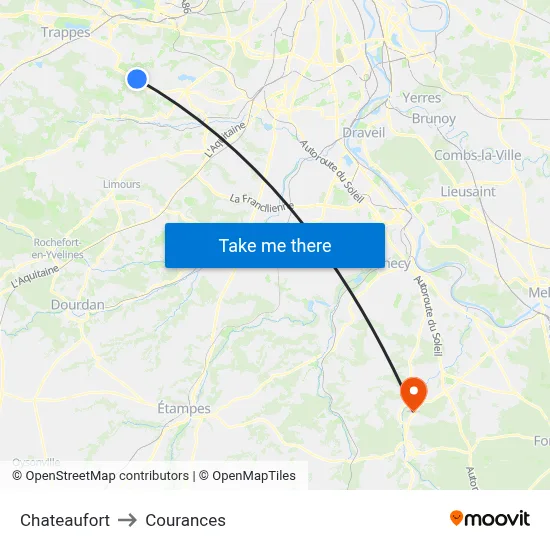 Chateaufort to Courances map