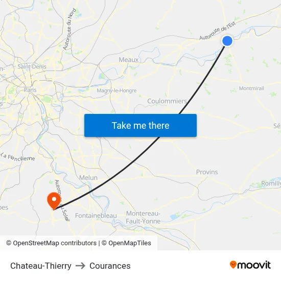 Chateau-Thierry to Courances map