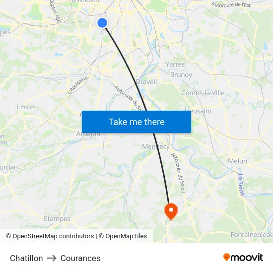 Chatillon to Courances map