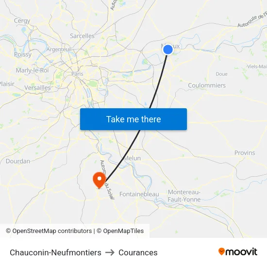 Chauconin-Neufmontiers to Courances map