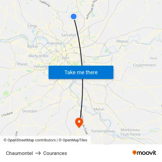 Chaumontel to Courances map