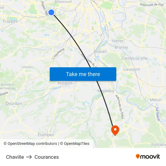 Chaville to Courances map