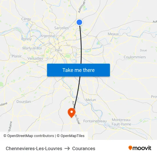 Chennevieres-Les-Louvres to Courances map