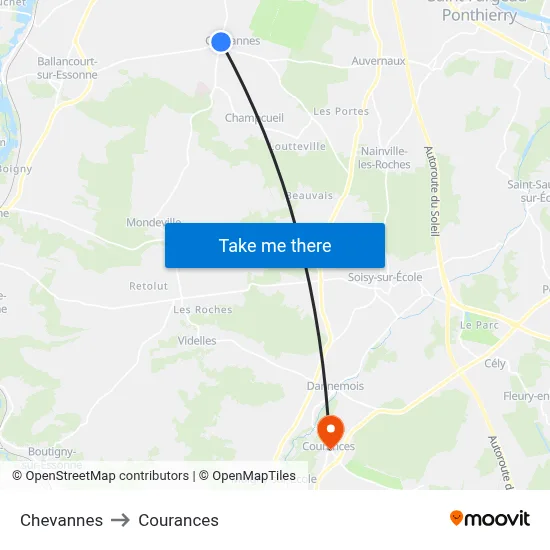 Chevannes to Courances map