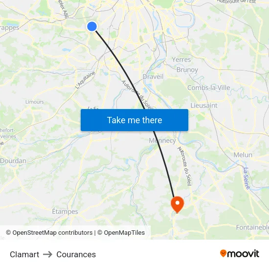 Clamart to Courances map