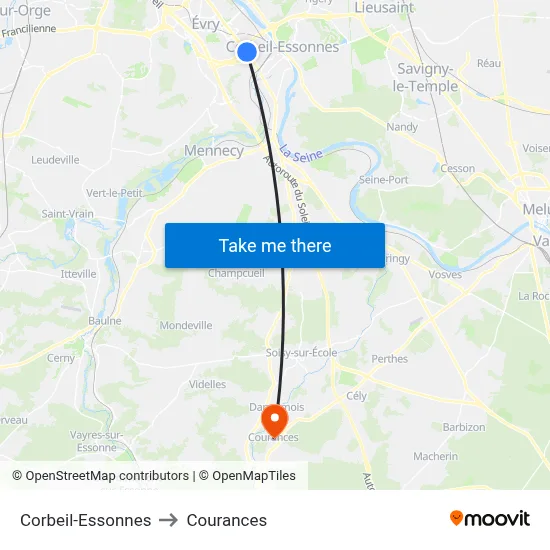 Corbeil-Essonnes to Courances map