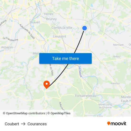 Coubert to Courances map