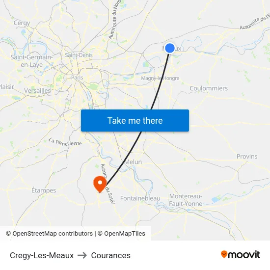Cregy-Les-Meaux to Courances map