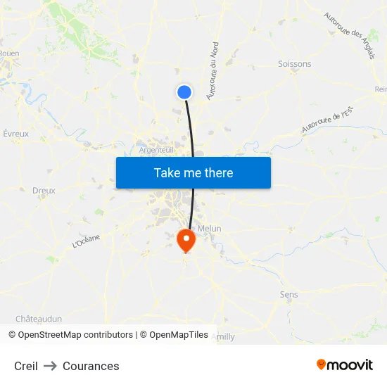 Creil to Courances map