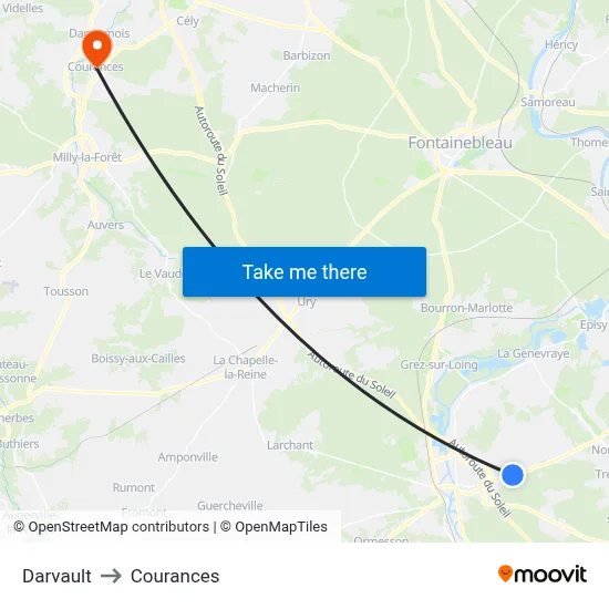 Darvault to Courances map