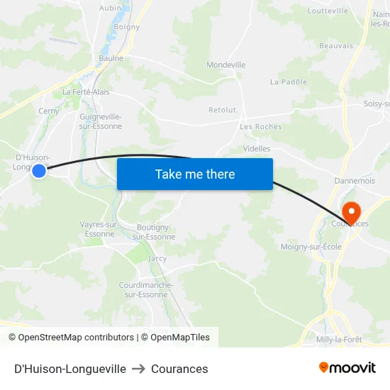 D'Huison-Longueville to Courances map