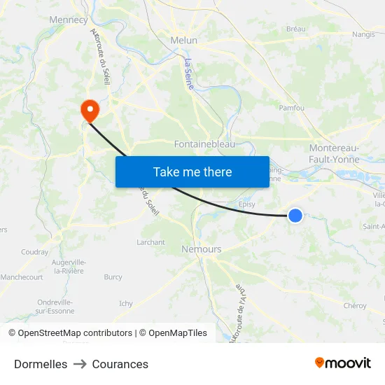 Dormelles to Courances map