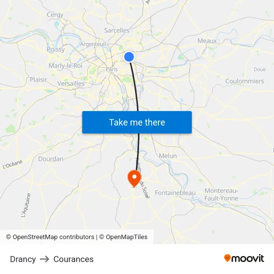 Drancy to Courances map