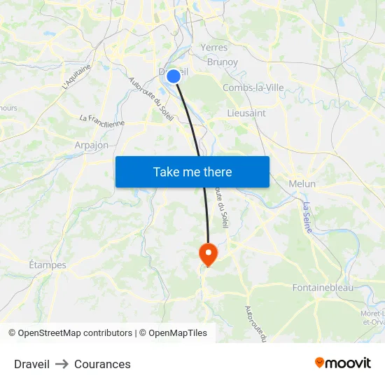 Draveil to Courances map