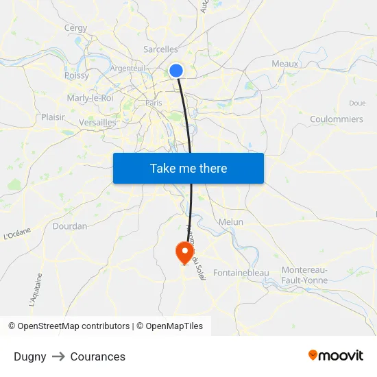 Dugny to Courances map