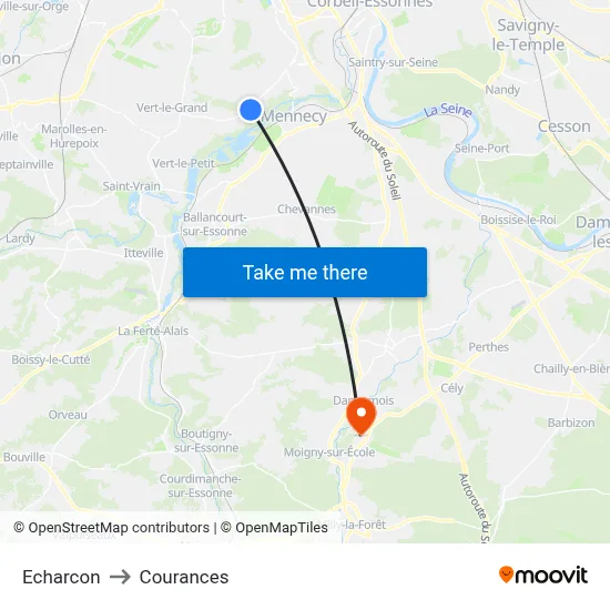 Echarcon to Courances map