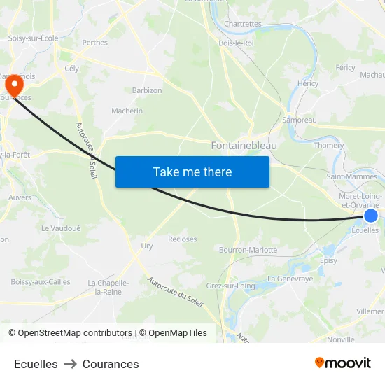 Ecuelles to Courances map