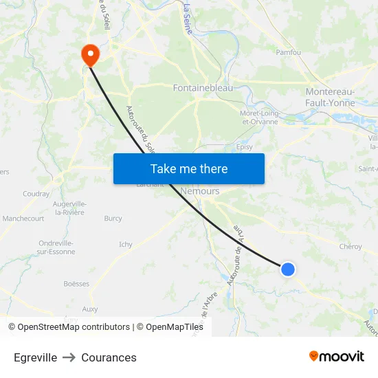 Egreville to Courances map