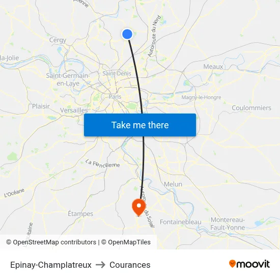 Epinay-Champlatreux to Courances map