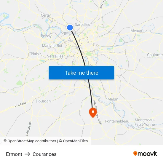 Ermont to Courances map