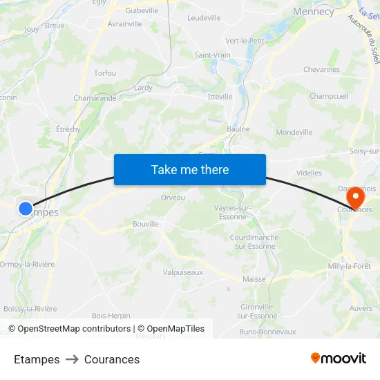 Etampes to Courances map