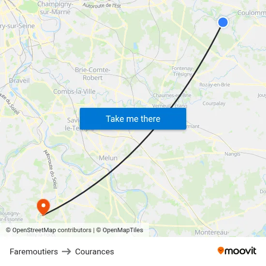 Faremoutiers to Courances map