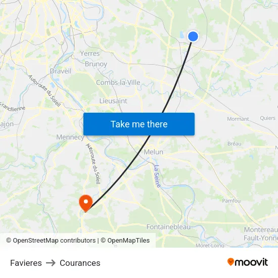 Favieres to Courances map