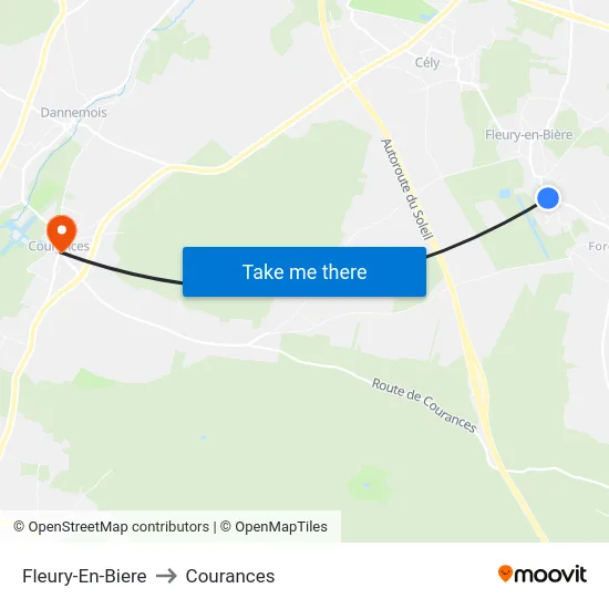 Fleury-En-Biere to Courances map