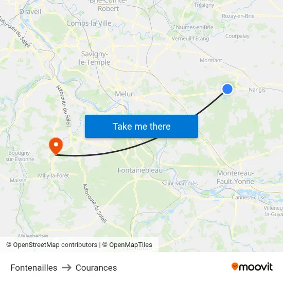 Fontenailles to Courances map