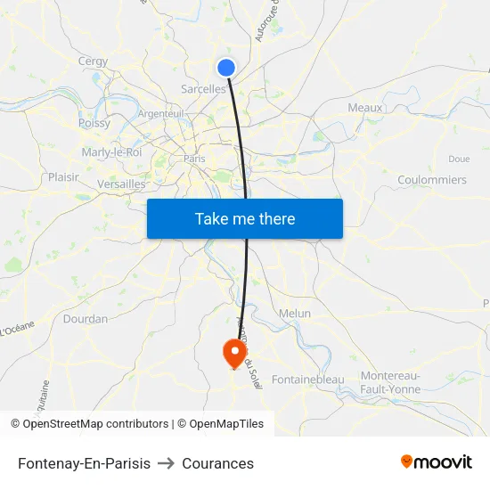 Fontenay-En-Parisis to Courances map