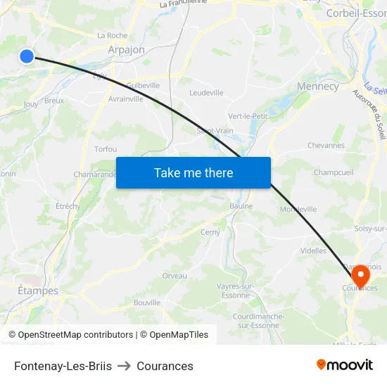 Fontenay-Les-Briis to Courances map