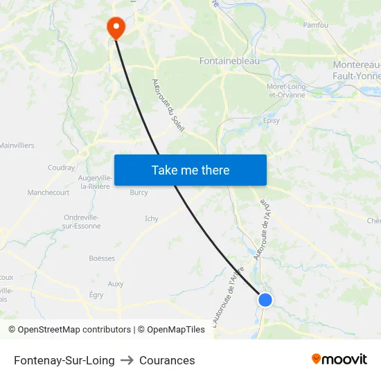 Fontenay-Sur-Loing to Courances map