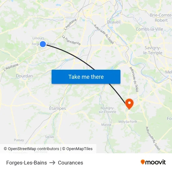 Forges-Les-Bains to Courances map