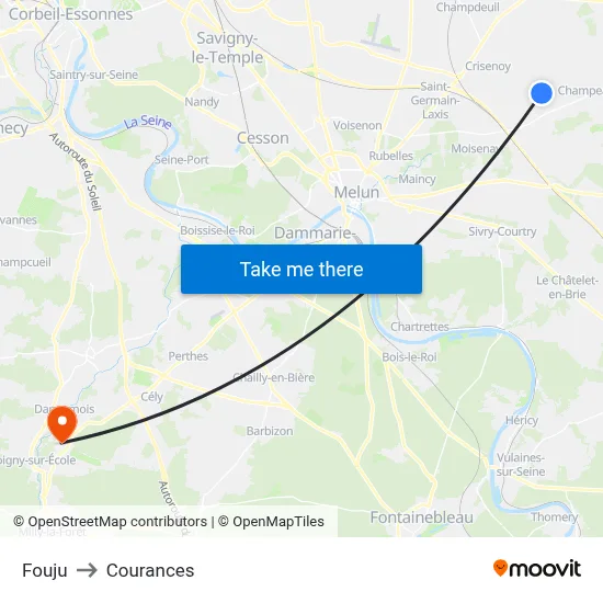 Fouju to Courances map