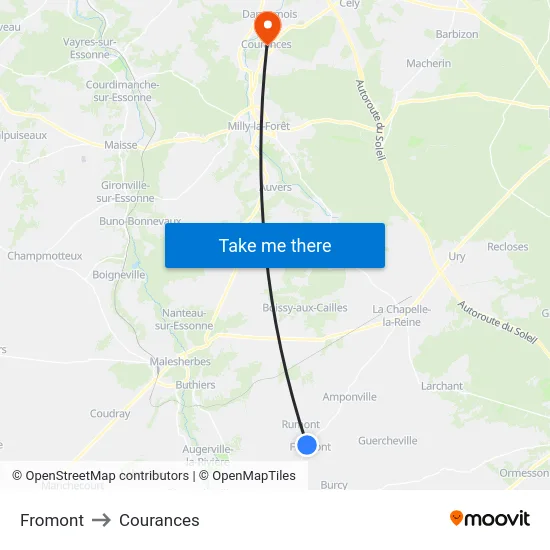 Fromont to Courances map