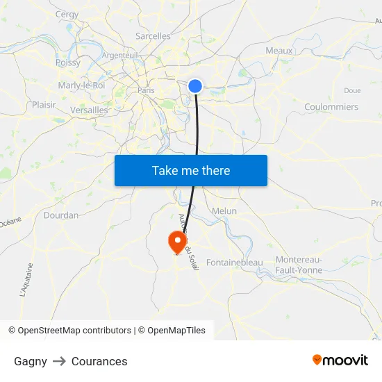 Gagny to Courances map