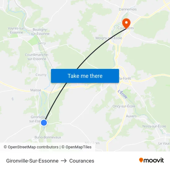 Gironville-Sur-Essonne to Courances map