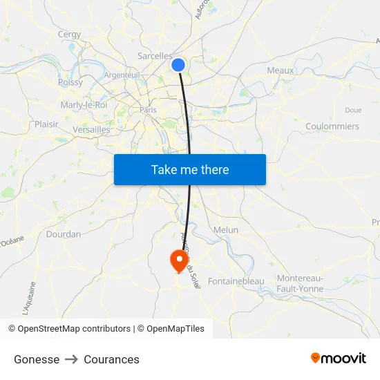 Gonesse to Courances map