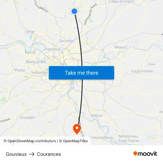 Gouvieux to Courances map