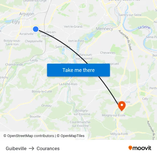 Guibeville to Courances map