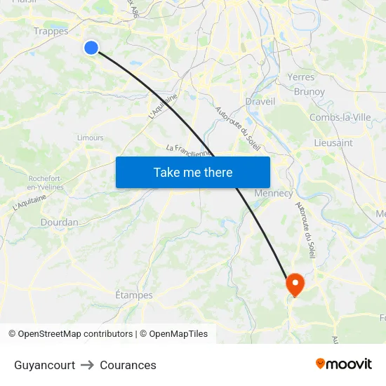 Guyancourt to Courances map
