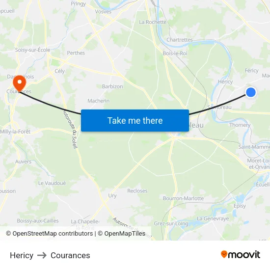 Hericy to Courances map