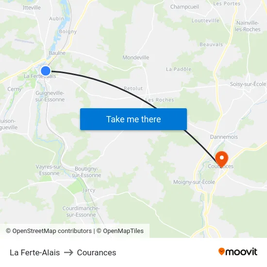 La Ferte-Alais to Courances map