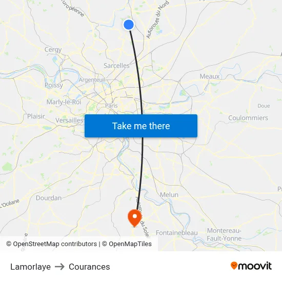 Lamorlaye to Courances map