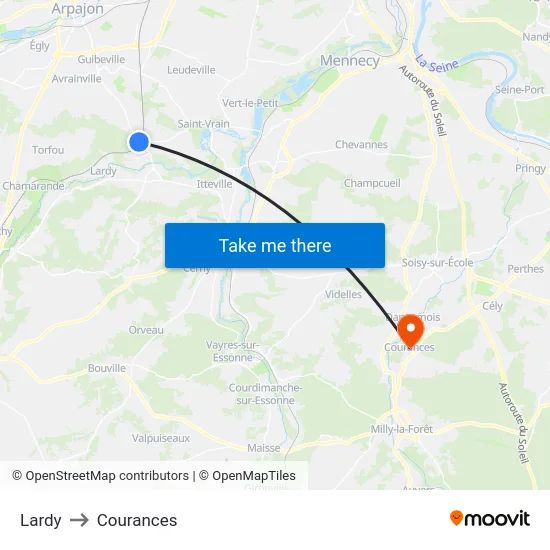 Lardy to Courances map