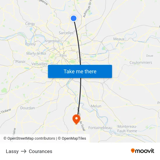 Lassy to Courances map
